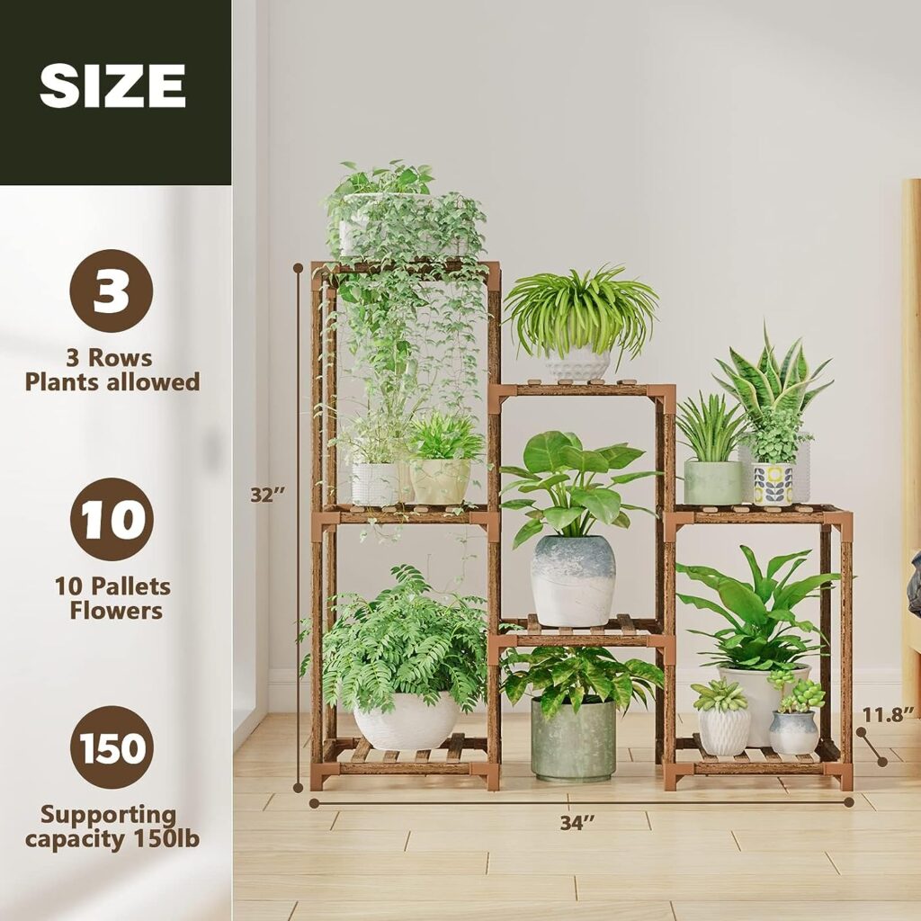 Bamworld Plant Stand Indoor Plant Stands Wood Outdoor Tiered Plant Shelf for Multiple Plants 3 Tiers 7 Potted Ladder Plant Holder Table Plant Pot Stand Boho Deco for Window Balcony Living Room Gardening Gifts for Woman