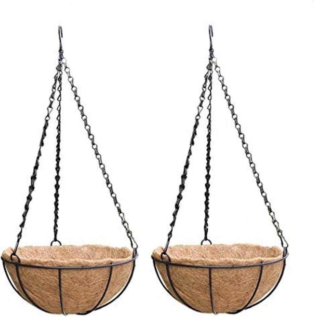 Orgrimmar 2 Pack 8 Metal Hanging Planter Basket with Coco Coir Liner, Small Round Wire Plant Holder with Hanging Chain for Hanging Plant and Flower