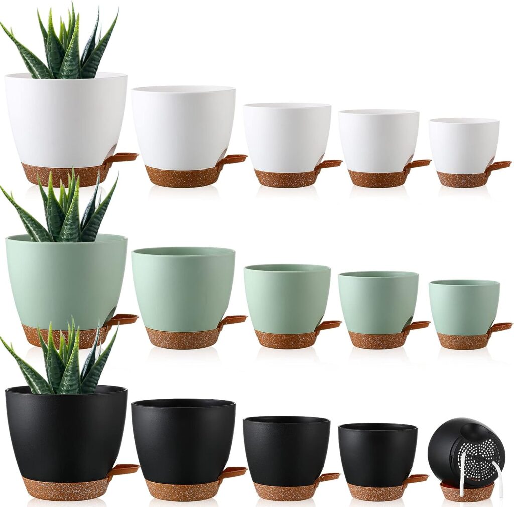 Remerry 15 Pcs 7/6.5/6/ 5.5/5 Inch Plant Pots Self Watering Planters Plastic Flower Pots Indoor Plant Pots Self Watering Pots with Drainage Hole and Saucer Reservoir for Indoor Outdoor Plant Flower