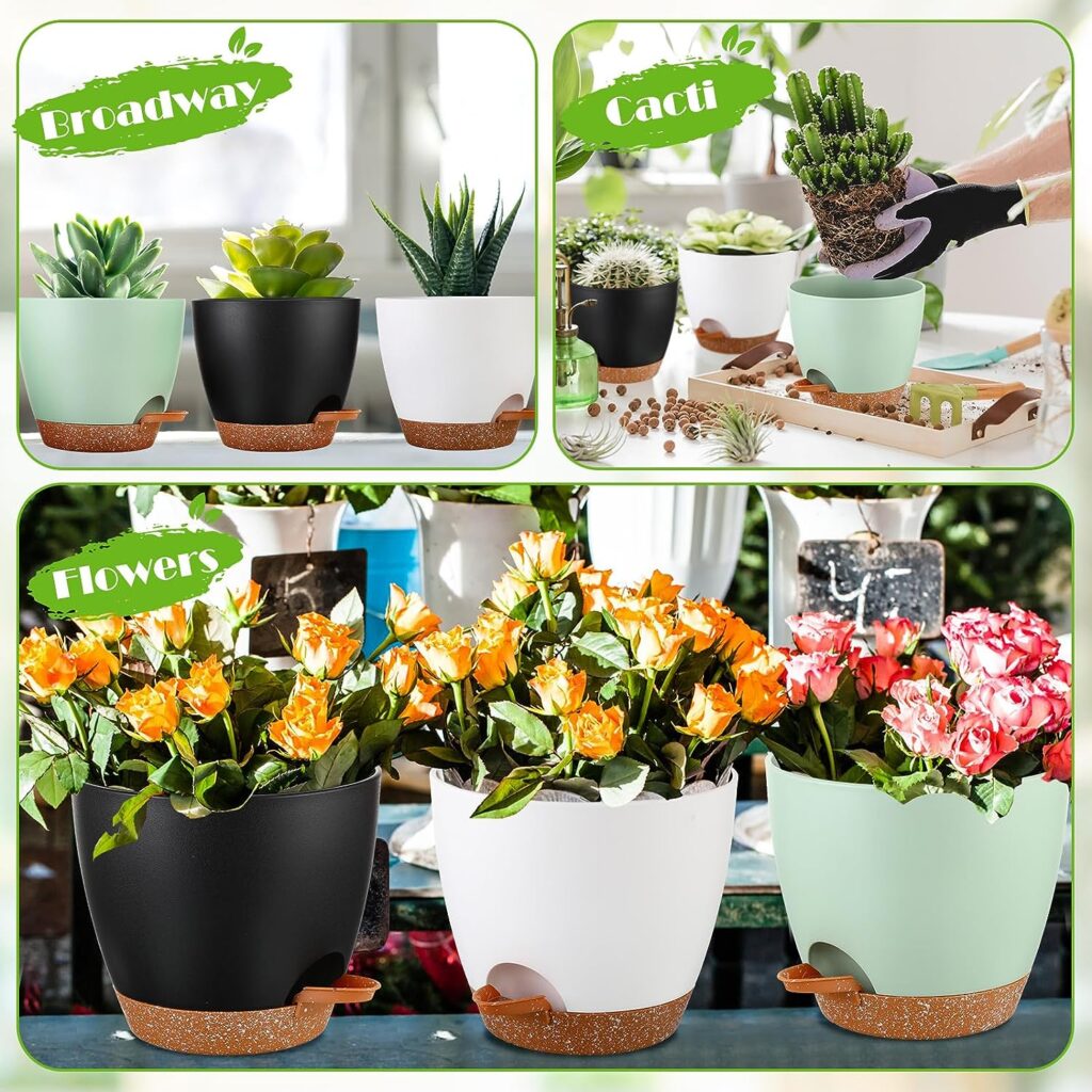 Remerry 15 Pcs 7/6.5/6/ 5.5/5 Inch Plant Pots Self Watering Planters Plastic Flower Pots Indoor Plant Pots Self Watering Pots with Drainage Hole and Saucer Reservoir for Indoor Outdoor Plant Flower