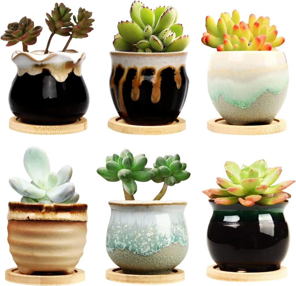 Brajttt 2.5 Inch Succulent Pot with Drainage,Planting/ Flower Pots,Small Planter for Mini Plant Ceramic Flowing Glaze Base Serial Set with Holes